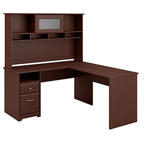 Bush Furniture Cabot 60W L Shaped Computer Desk with Hutch and Drawers in Harvest Cherry