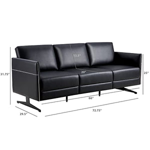 LUCKYERMORE Guest Reception Chairs 3 Seater Black Faux Leather Sectional Sofa