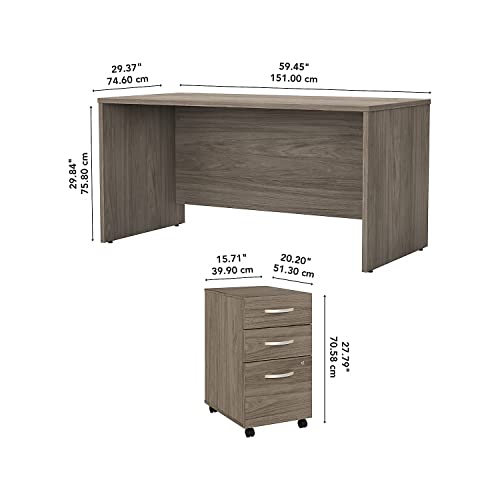 Bush Business Furniture Studio C 60-inch W Computer Desk with Mobile File Cabinet Bundle, Modern Hickory