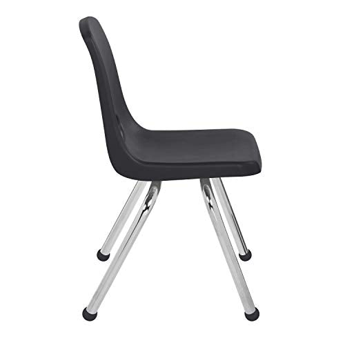 FDP 14" School Stack Chair, Stacking Student Seat with Chromed Steel Legs and Ball Glides; for in-Home Learning or Classroom - Black (6-Pack), 10363-BK