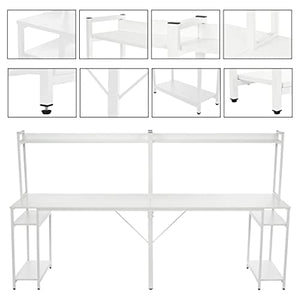 Wohaha 2 Person Long Computer Table with Storage Shelves 94", Gaming Desk Home Office Writing Workstation Table with 2 Host Shelves & Bookshelf, Industrial Modern Simple Style Laptop Desk (White)