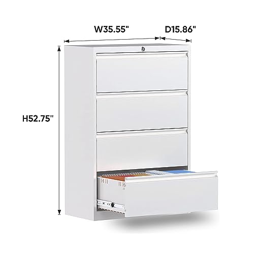 SUXXAN Metal Lateral Filing Cabinet with 4 Drawers, Locking, Anti-tilt Structure (White, 52" H)