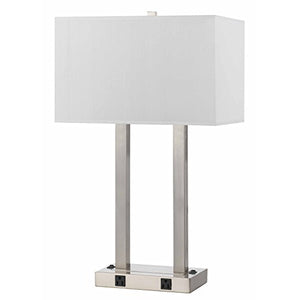Unknown Brushed Steel 60-watt 2-Outlet Desk Lamp White Modern Contemporary