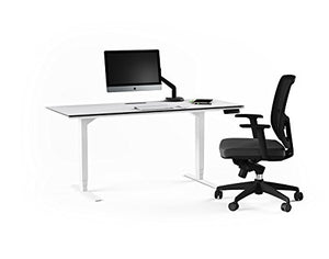 BDI 6452 SW/GRY Centro Lift Standing Desk (66” x 30” top), Satin White/Gray Glass