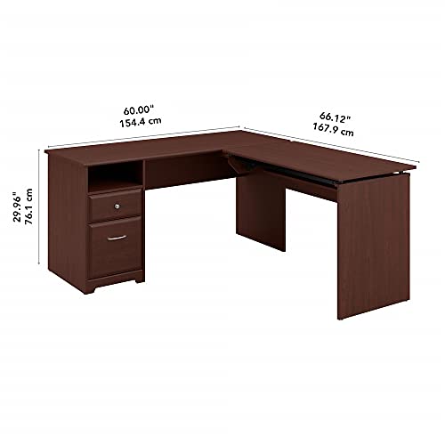 Bush Furniture Cabot 60W 3 Position L Shaped Sit to Stand Desk in Harvest Cherry
