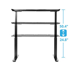 Seville Classics AIRLIFT S3 Electric Standing Desk Frame (Max. Height 50.4") /w 4 Memory Buttons LED Height Display - Base Only, Extends 45" to 62.9" W, 3-Section Base, Dual Motors, Black