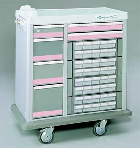 MSEC 6 Drawer Full Sized 40 Bin Medication Cart - Gray (Pink Trim)