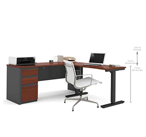 Bestar Prestige + L-Desk Including Electric Height Adjustable Table, Bordeaux/Graphite