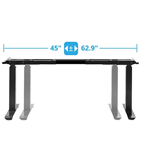 Seville Classics AIRLIFT S3 Electric Standing Desk Frame (Max. Height 50.4") /w 4 Memory Buttons LED Height Display - Base Only, Extends 45" to 62.9" W, 3-Section Base, Dual Motors, Black
