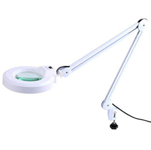 FBITE 8X LED Magnifying Lamp with Clamp - Full Spectrum Daylight Lens - Adjustable Swivel Arm - Black