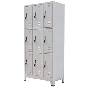 BLXCOMUS Gray Steel Cabinet Storage for Sports Locker Rooms,Office Furniture Filing Cabinet Organizer with 9 Compartments,9 Lockable Doors with an Opening Angle of 130° and 18 Keys