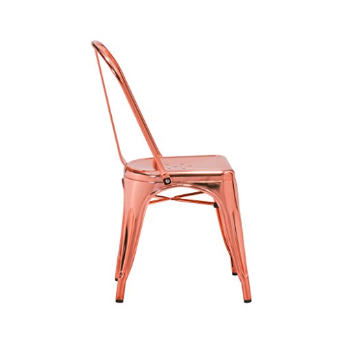 Design Lab MN LS-9000-CRGLD Dreux Restaurant Stackable Steel Side Chair (Set of 4), Metallic Rose Gold