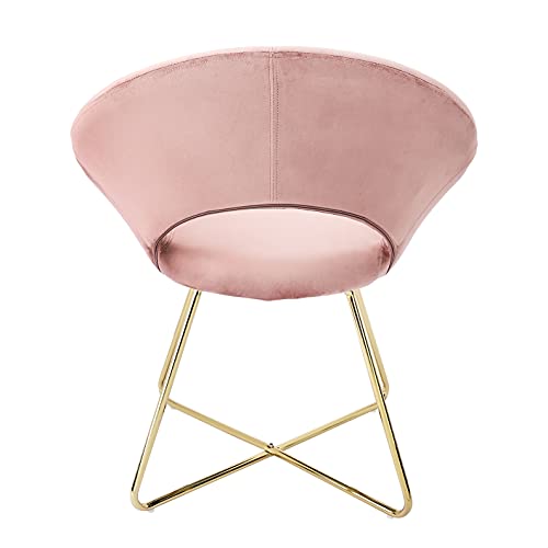 CangLong Modern Velvet Accent Chairs Upholstered Chairs Make-up Stool Home Office Guest Reception Chairs Dining Chair Leisure Lounge Chairs with Golden Legs Set of 2, Pink (KU-191339)