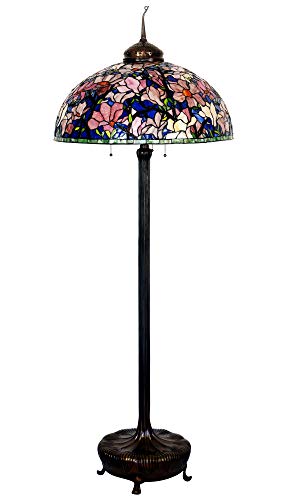 HT Tiffany Style Floor Lamp 28 Inch Wide Magnolia Flower Design Stained Glass Shade 6-Light Bronze Base