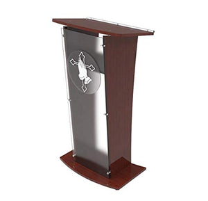 FixtureDisplays Wood Podium with Frost Acrylic Front Panel, 46" Tall Pulpit Lectern - Pray Hand Decor | Easy Assembly Required 1803-5-FROST