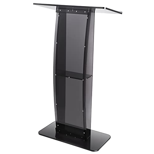 VEVOR Acrylic Podium Stand, 47" Tall, Wide Reading Surface, Storage Shelf, Floor-Standing Clear Pulpit for Church Office School, Black
