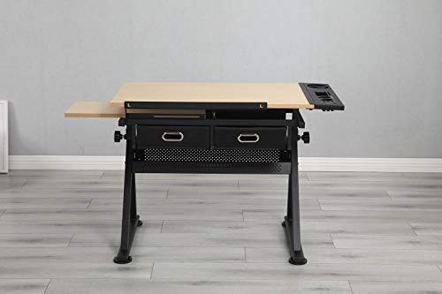 Xinyu Adjustable Wood Drafting Desk with 2 Drawers for Home Office and School(Wood)