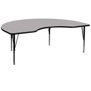 Flash Furniture 48''W x 96''L Kidney Grey Thermal Laminate Activity Table - Height Adjustable Short Legs