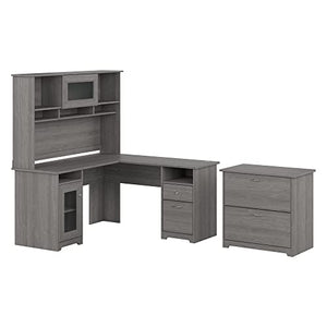 Bush Furniture Cabot 60-Inch L-Shaped Desk with Hutch and Lateral File Cabinet, Modern Gray