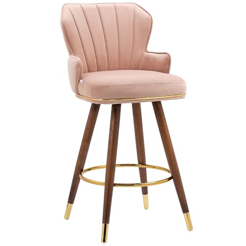 Ergonomic Polyester Bar Stools Set with Footrest and Arm - Pink Wood Finish