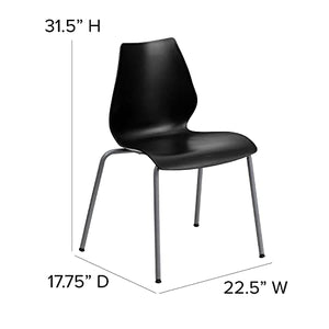 Flash Furniture Stack Chair 5 Pack - 770 lb. Capacity, Black with Lumbar Support and Silver Frame