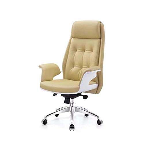 FMOGE Office Desk Chair Simple Boss Chair Office Chair, Leather Conference Computer Chair, Ergonomic Desk Chair, Liftable Reclining Home Chair (Color : Genuine Leather-Black)