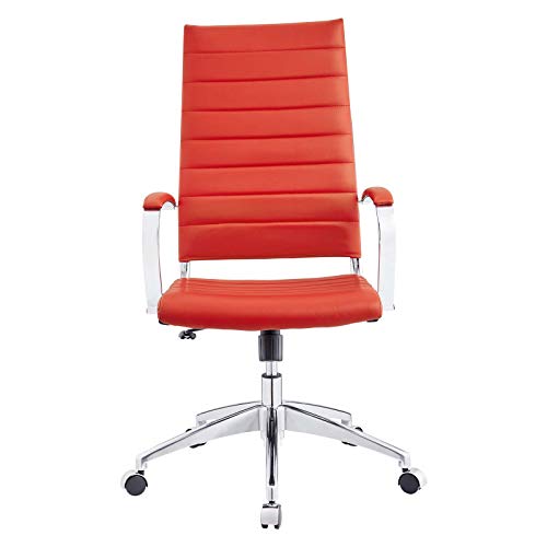Modway Jive Ribbed High Back Tall Executive Swivel Office Chair With Arms In Red
