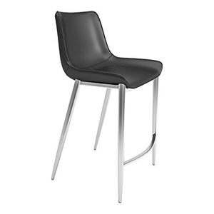 Misc Counter Chair Set of 2 Black Brushed Stainless Modern Contemporary Faux Leather Steel Finish