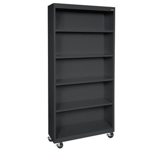 Sandusky Lee BM40361872-09 Black Steel Mobile Bookcase, 4 Adjustable Shelves, 200 lb. Per Shelf Capacity, 78" Height x 36" Width x 18" Depth
