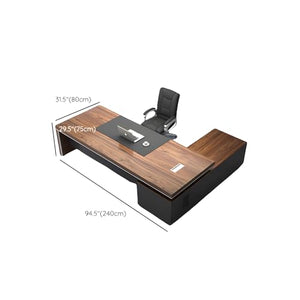 XINDAR Modern L-Shape Executive Wood Office Desk with Cable Management - Brown (94.5" L x 31.5" W x 29.5" H)