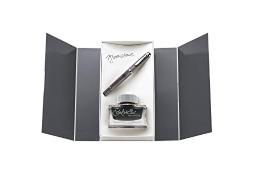 Pelikan Special Edition Tradition M205 Moonstone Fountain Pen, Medium Nib, Includes Bottle of Edelstein Moonstone Ink, Gray, 1 Set (816946)