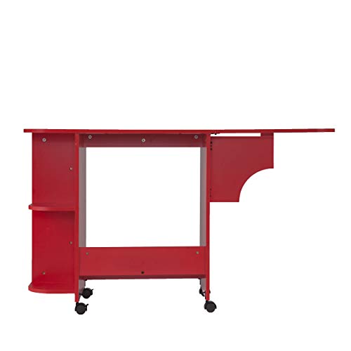 Southern Enterprises Expandable Rolling Sewing Station Craft Table, Red