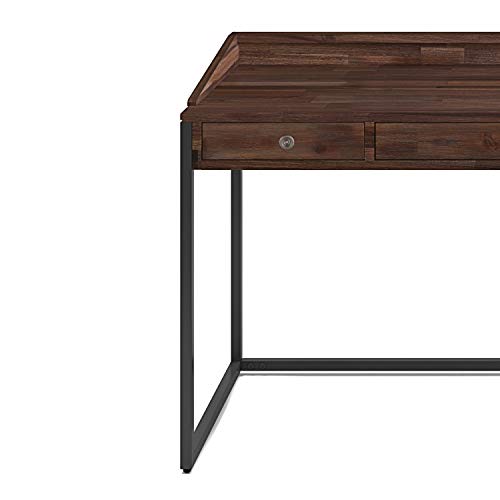 SIMPLIHOME Ralston SOLID WOOD and Metal Modern Industrial 60 inch Wide Home Office Desk, Writing Table, Workstation, Study Table Furniture in Distressed Charcoal Brown with 2 Drawerss