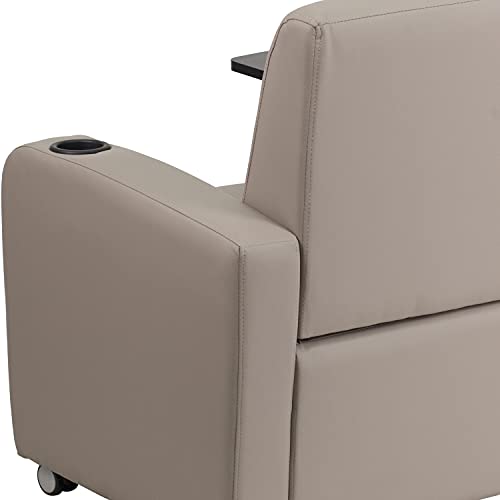 BizChair Gray LeatherSoft Tablet Arm Chair with Front Wheel Casters and Cup Holder