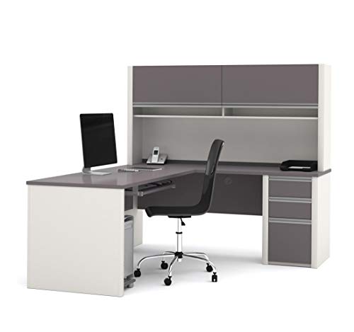 Bestar Connexion L-Shaped with Hutch Workstation Kit, Slate/Sandstone