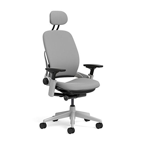 Steelcase Leap Task Chair: Platinum Base - 4D Adjustable Arms - Headrest - Hard Floor Casters