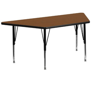 Flash Furniture 29''W x 57''L Trapezoid Oak HP Laminate Activity Table - Height Adjustable Short Legs