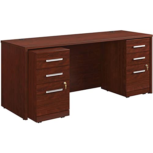 Pemberly Row Cherry 72" x 24" Shell with Two 3-Drawer Mobile File Cabinets