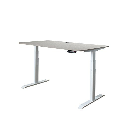 Caesar Hardware A3-52A Ergonomic 52-in 3 Memory Buttons LED Electric Automatic Height Adjustable Sit to Stand Work Office Desk with White Legs, Off White Maple