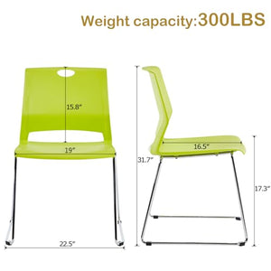 FULONG Stacking Chairs Set of 4, Durable Plastic Seat, Green Chairs for Library, Conference Room