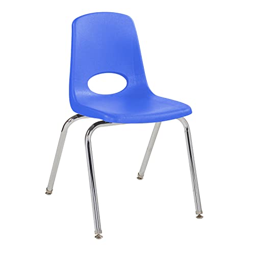 FDP 18" School Stack Chair, Stacking Student Seat with Chromed Steel Legs and Nylon Swivel Glides; for in-Home Learning, Classroom or Office - Blue (5-Pack), 10371-BL