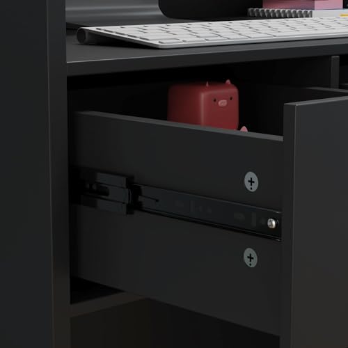 MOUMON Reception Desk Counter with Large Storage, Silver Tapes, Black (47.3”W x 18.3”D x 43.3”H)
