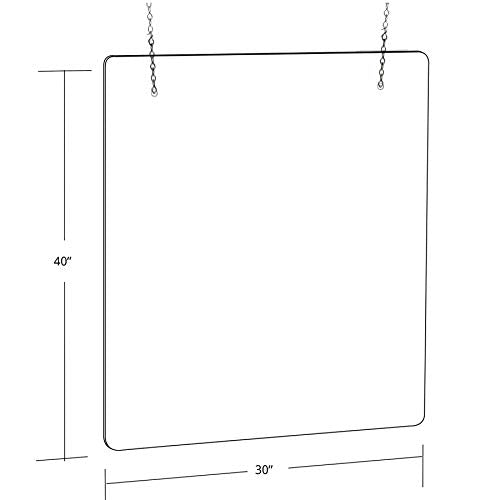 Azar Displays 179966-100 30 in. X 40 in. Clear Hanging Adjustable Cashier Shield, Plexiglass, Sneeze Guard, Acrylic Protective Barrier -Vertical/Horizontal, 2-Pack