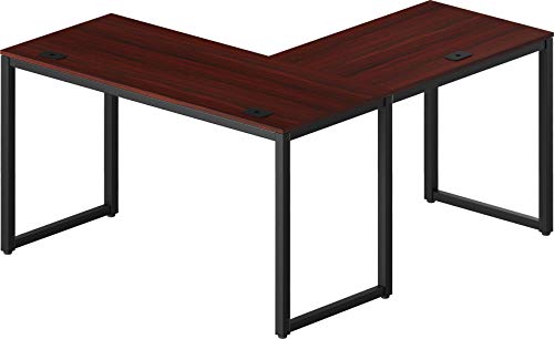 SHW Home Office 55"x60" Large L Shaped Corner Desk, Black Cherry