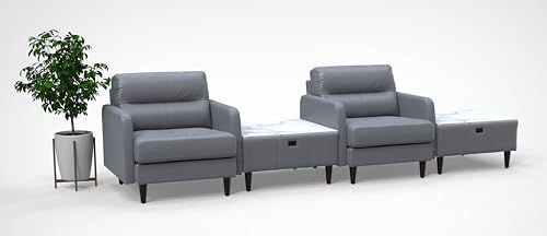 BREAKtime 2 Person Reception Lounge Chairs Set with Charging Tables - Graphite Gray Leather Model 8133