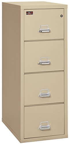 FireKing Fireproof 2 Hour Rated Vertical File Cabinet (4 Letter Sized Drawers, Impact Resistant, Waterproof), 56.19" H x 19" W x 31.19" D, Parchment