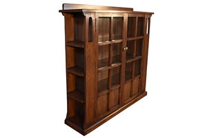 Crafters and Weavers Mission Double Door Bookcase with Side Shelves - Walnut (W1)