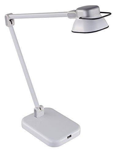 BLACK+DECKER PureOptics Elate Dual Arm 5W Flicker-Free Natural Daylight LED Desk Lamp with USB Charging Port, 2 Dimming Levels (263 Lumens), White (LED5NOV-WHT)