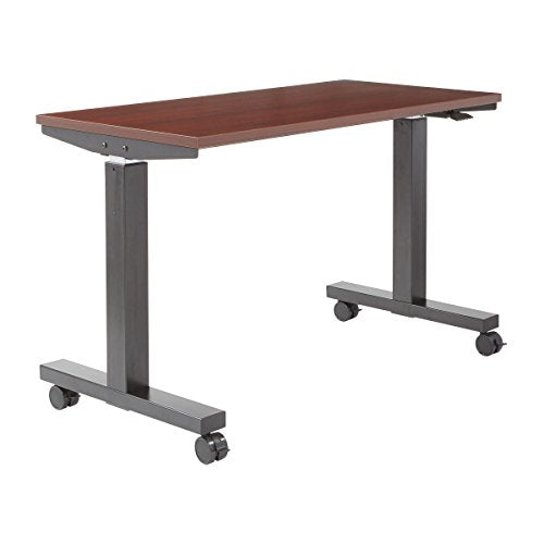 OSP Furniture PHAT2448M3 Pneumatic Height Adjustable Table, Mahogany Top with Black Base