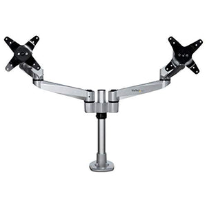 StarTech.com Desk Mount Dual Monitor Arm - Premium Articulating Monitor Arm - up to 27 VESA Mount Displays - Height Adjustable Monitor Mount - Rotate/Tilt/Swivel - Clamp/Grommet - Silver (ARMDUALPS)